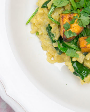 rezept, sweet potatoe, spinat, risotto mit braunem Reis, Kokos und Süßkartoffeln