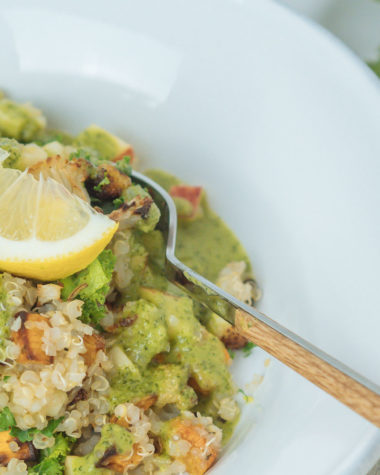Wintersalat mit Quinoa, Kürbis und Apfel, Rezept für winterlichen Salat mit Blumenkohl, Hokkaido, Grünkohl und Apfel, Salat mir Petersilie-Dressing, schmackhafter Salat für die Winterzeit, Wintersalat mit Kürbis und Kale, der perfekte Salat für kalte Tage, gesund durch den Winter, eines der einfachsten Rezepte die ich kenne, gesunder Salat mit Kale, Foodblog, www.amigaprincess.com